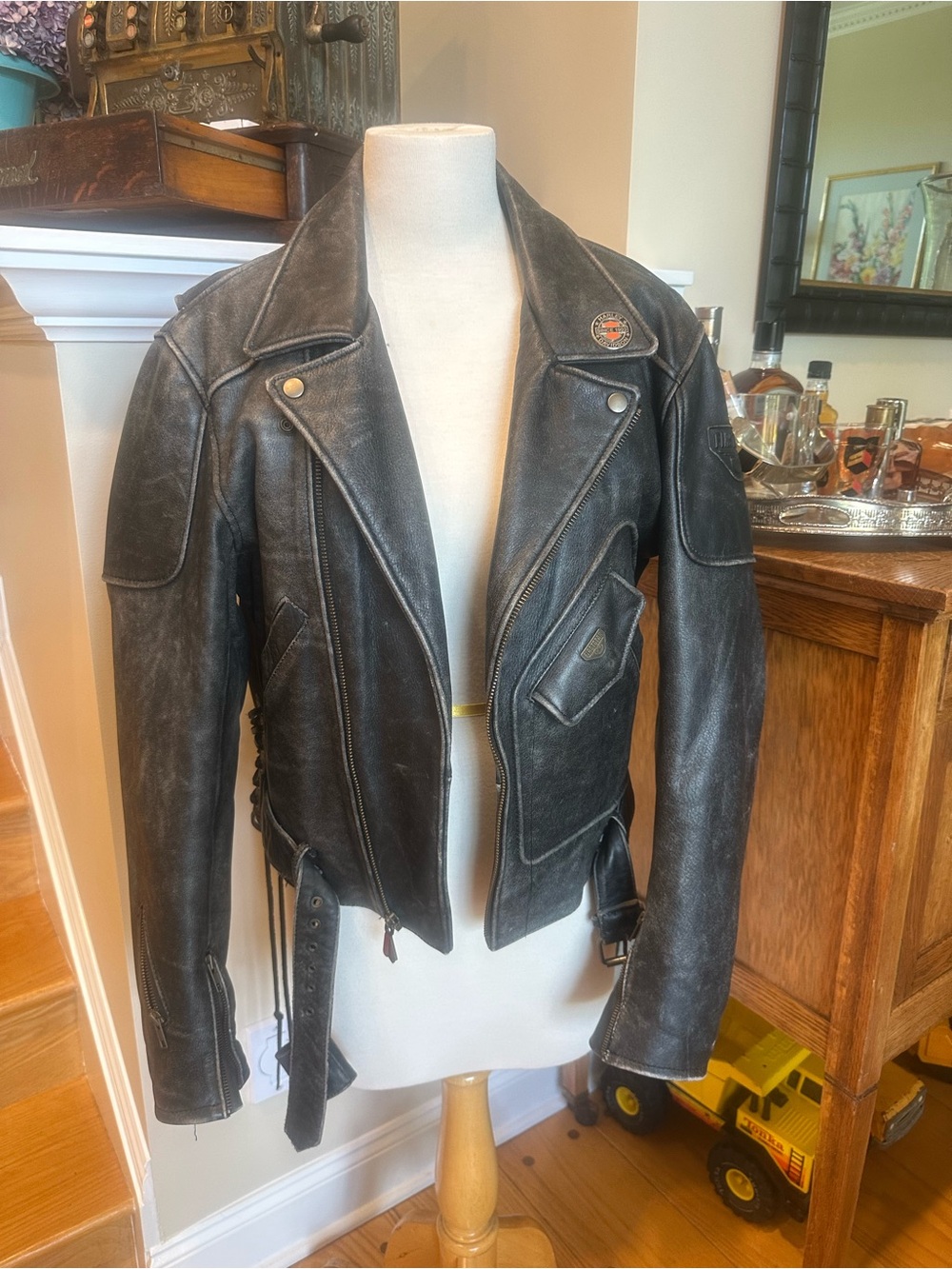 Vintage Black Leather Authentic Motorcycle Jacket - First Gear